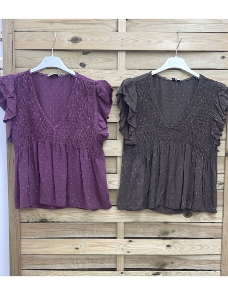 Camisa hilitos plata de sisa con pico y pecho fruncido