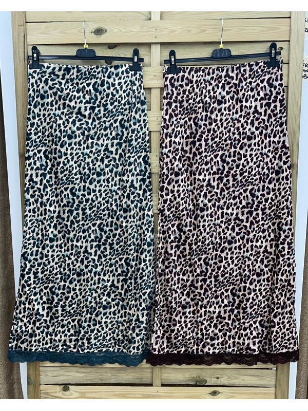 Falda lencera print mini puntilla