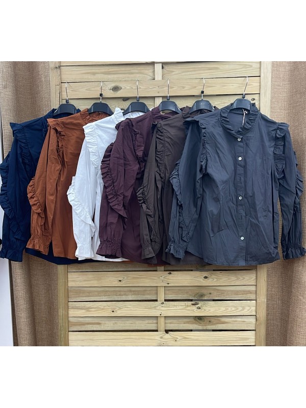 Camisa abotonada con volante en mangas