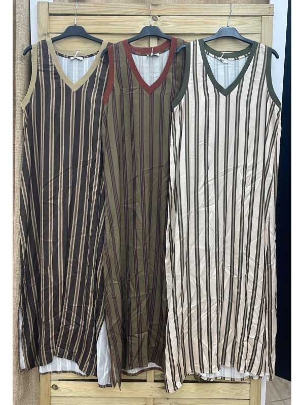 Vestido saten rayas con bordes de punto