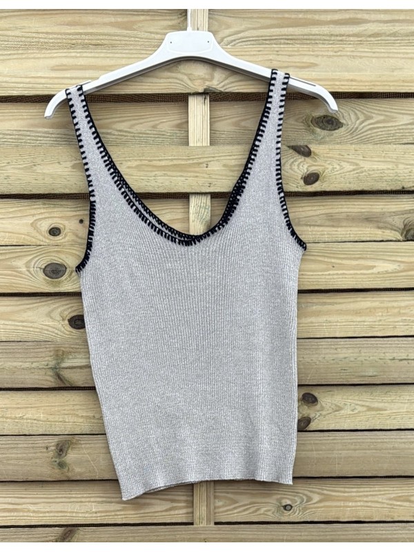 Top canalé brillito vivo negro