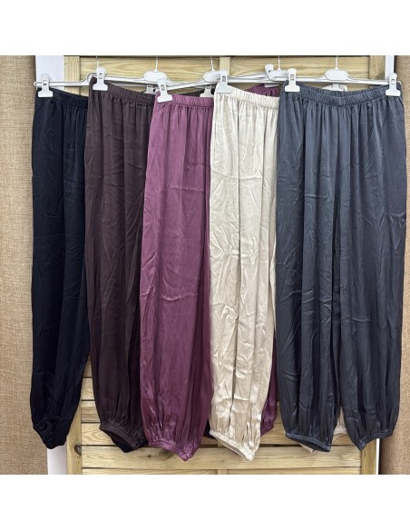Pantalon saten bombacho cinturilla elastica