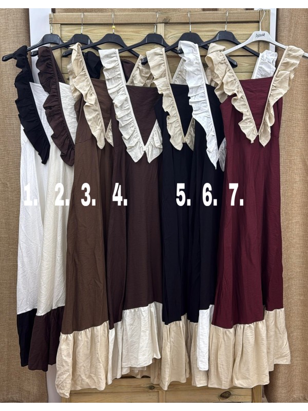 Vestido bicolor con volante delantero en pico