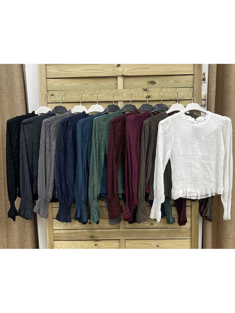 Camisa cuerpo fruncido hilitos plata