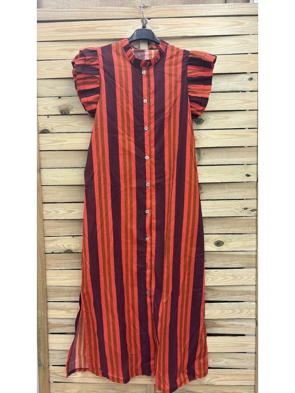 Vestido camisero de rayas de sisa con doble volante en sisa