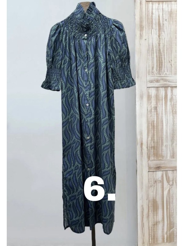 Vestido camisero estampado indio con cuello y mangas fruncidos 2