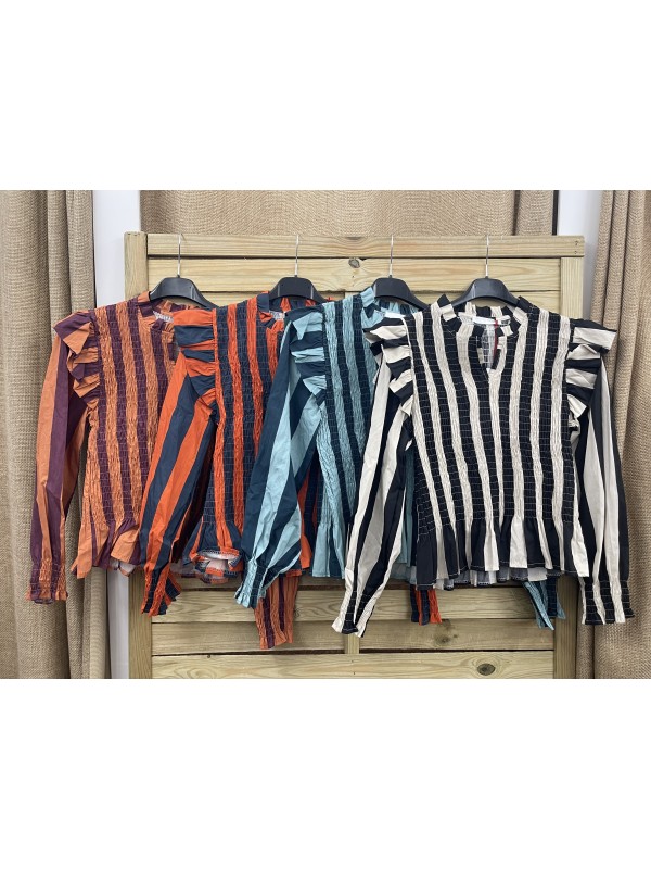 Camisa cuerpo fruncido raya media vertical