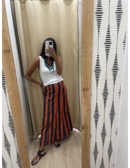 Falda evasé bicolor de raya media vertical