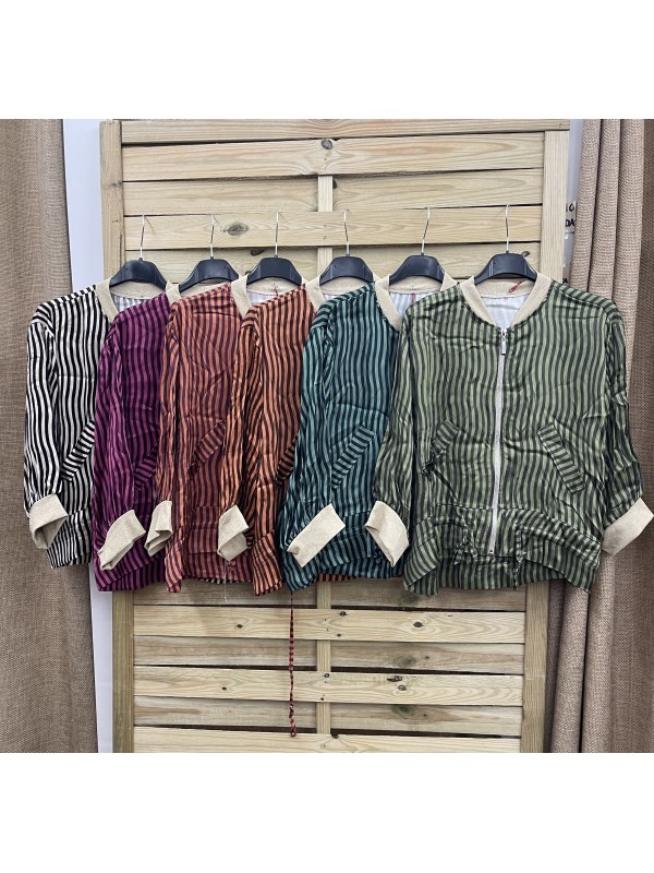 Bomber saten cremallera raya fina ondulada