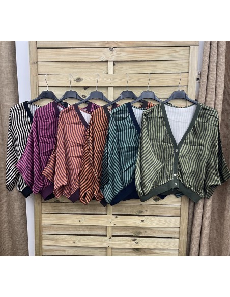 Bomber saten con botones raya fina ondulada