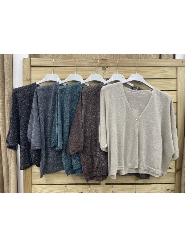 Rebeca brillito de punto corta con botones