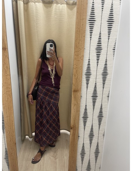 Falda corte diagonal en cadera cuadros