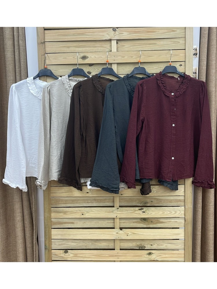 Camisa básica con mini volante en cuello y puño