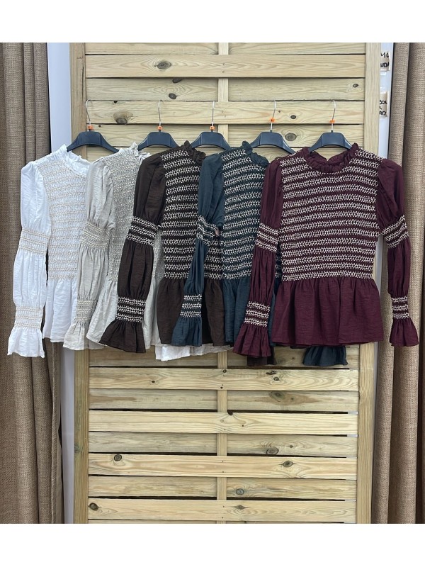 Camisa cuerpo fruncido con hilitos dorados