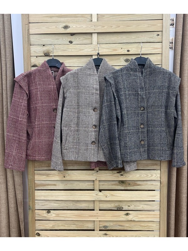 Chaqueta de paño gales con maxi hombros