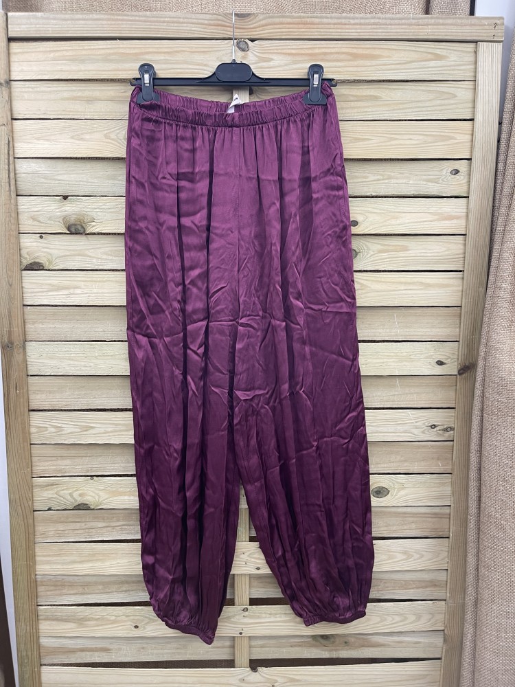 Pantalon saten bombacho cinturilla elastica