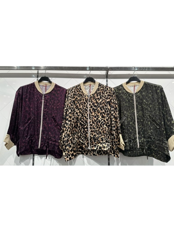 Bomber saten print con cremallera