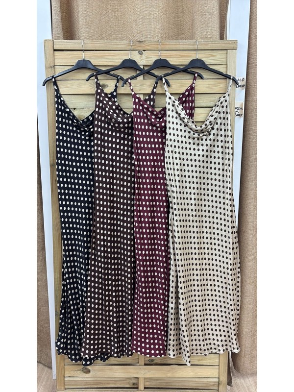 Vestido lencero escote cascada de lunares