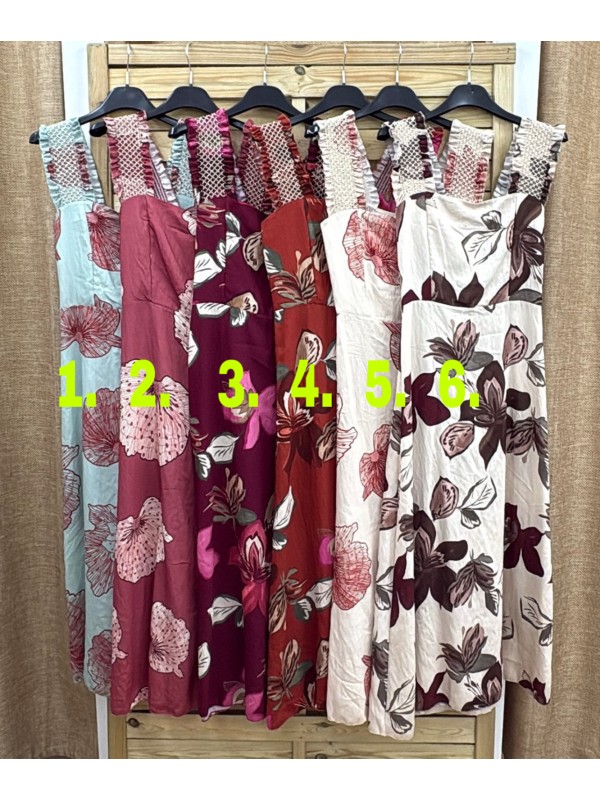 Vestido maxi flores con fondo liso y sisa hilitos dorados 2