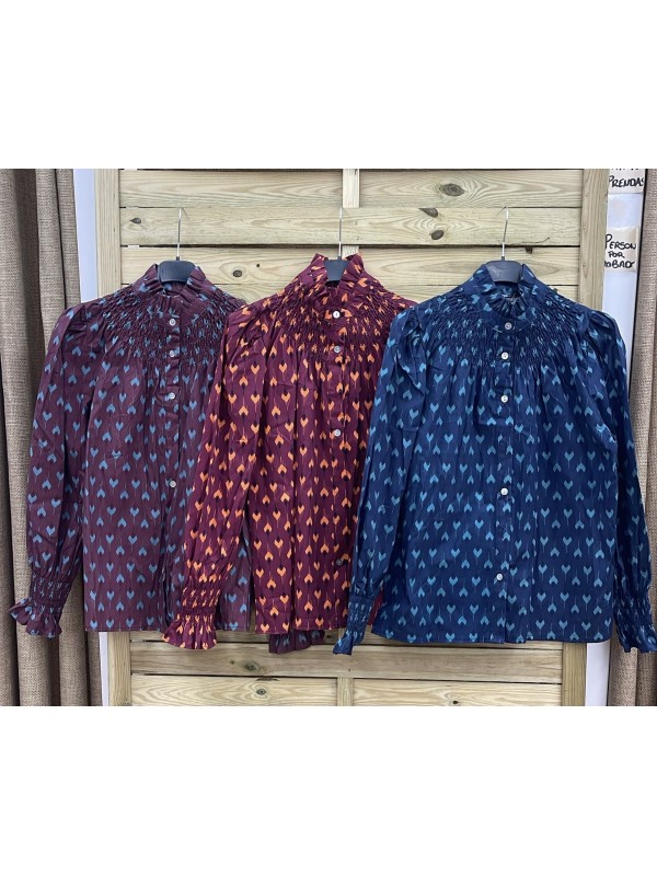 Camisa picos con cuello y puños fruncidos