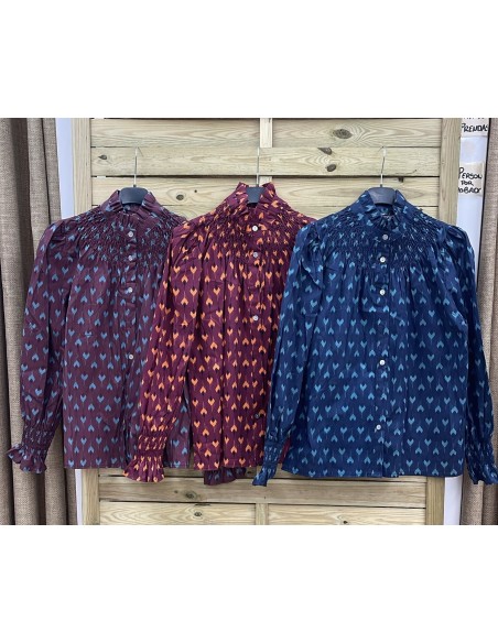 Camisa picos con cuello y puños fruncidos