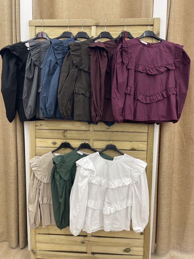 Camisa doble volantito horizontal en pico