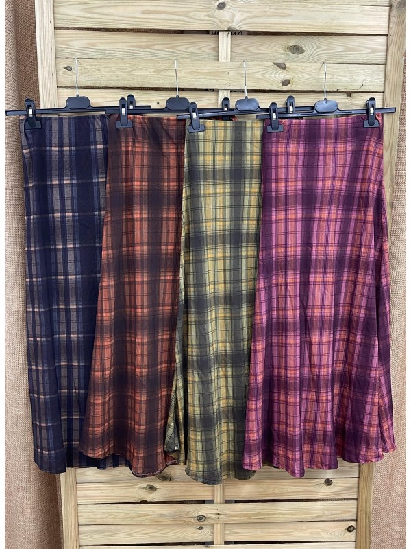 Falda midi fina de cuadros