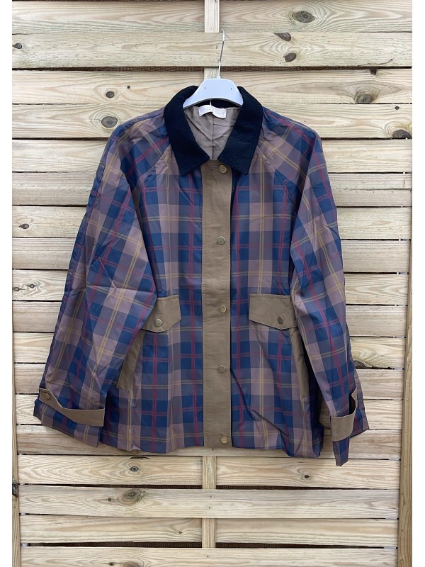 Parka de cuadros con cuello de pana