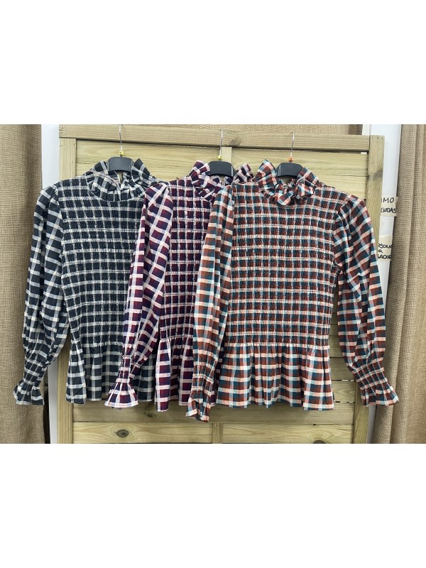 Camisa Alejandra fruncida de cuadros