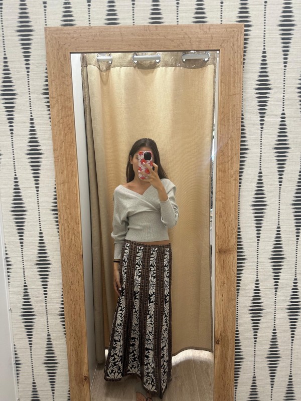 Top de punto cruzado de manga larga