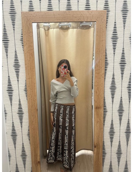 Top de punto cruzado de manga larga