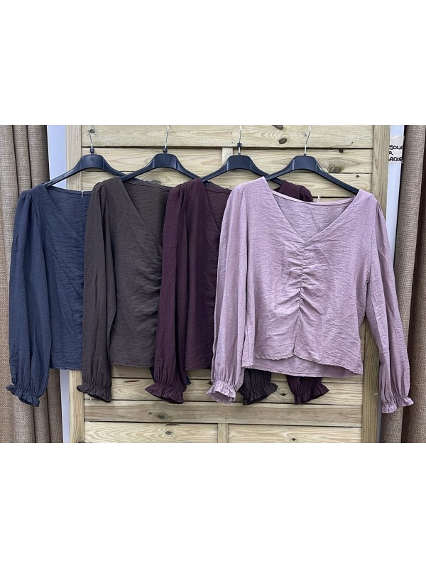 Camisa de pico frunce delantero y abertura