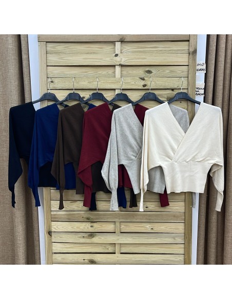 Top de punto cruzado de manga larga