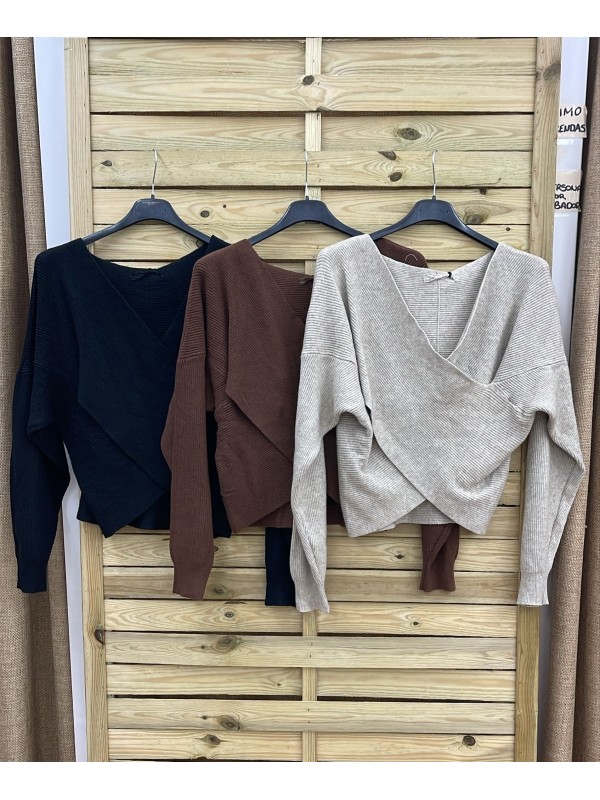 Jersey de canalé con parte delantera cruzada