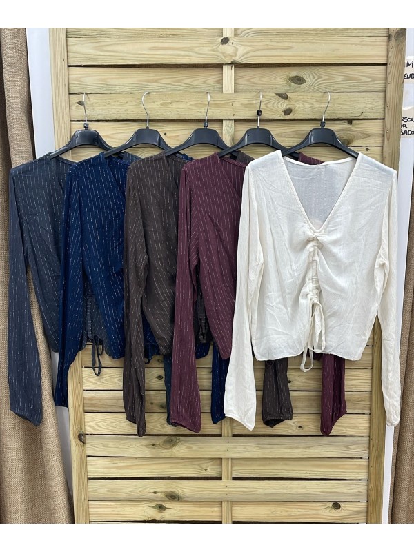 Camisa brillito plata vertical con cordón ajustable