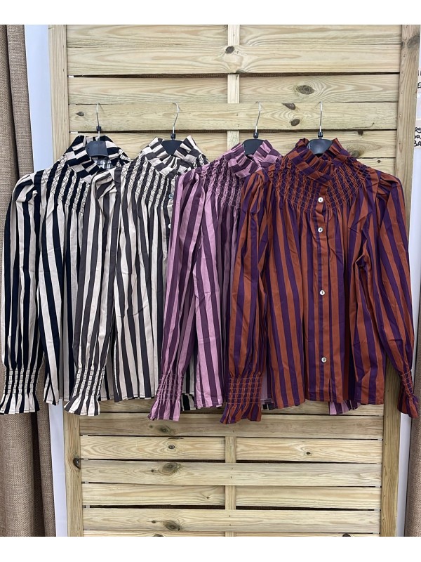 Camisa Carmen con frunce en cuello y puños