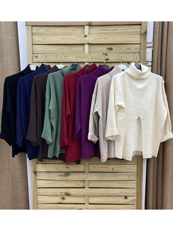 Jersey de cuello alto con maxi abertura delantera