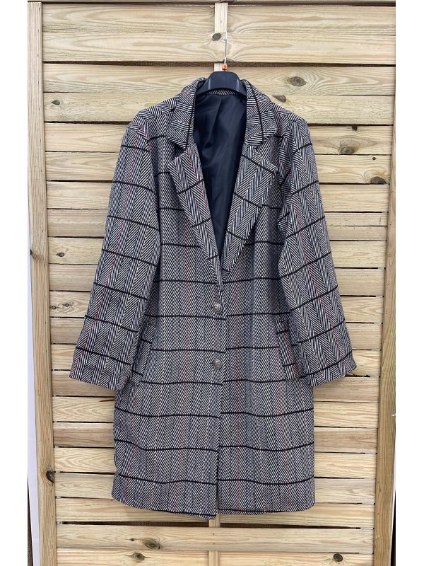 Abrigo espigas con líneas horizontales negras