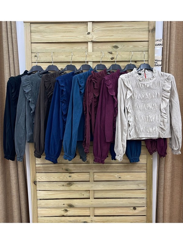 Camisa micropana Vega frunce delantero