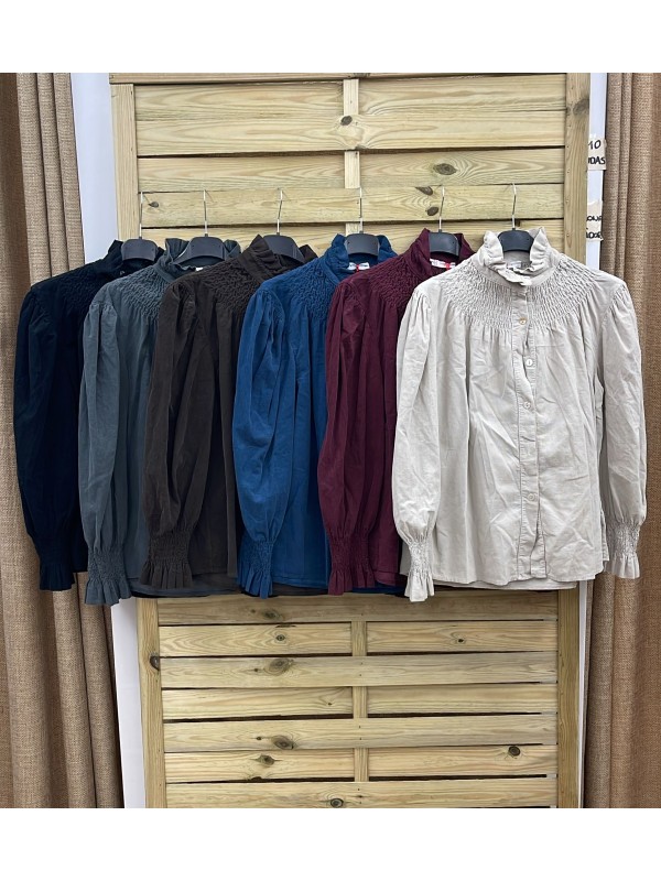 Camisa micropana Vega frunce en cuello