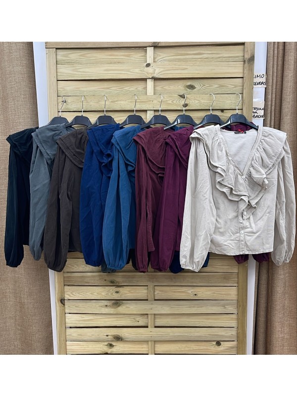 Camisa micropana Vega con doble volante delantero en pico