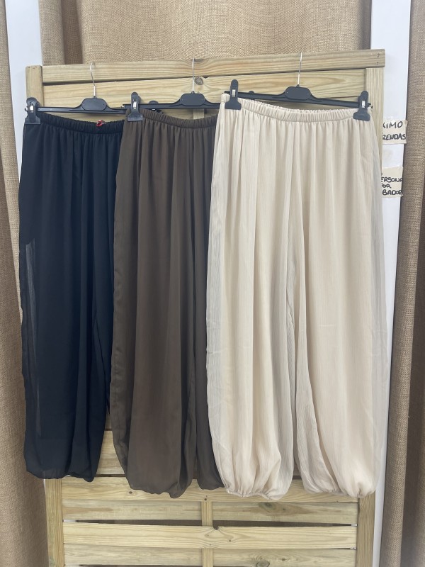 Pantalon bombacho liso de gasa