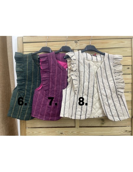 Chaleco estampado acolchado con volantes verticales
