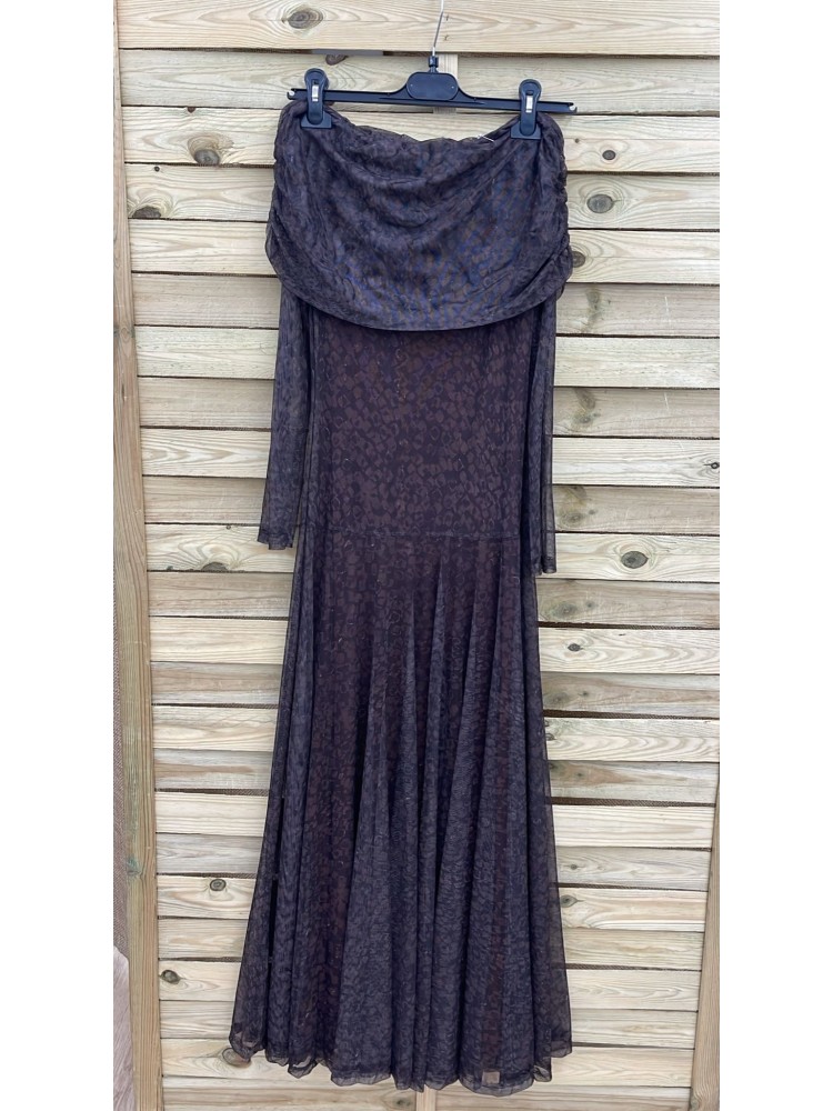 Vestido de tul pintas de manga larga con Maxi hombros