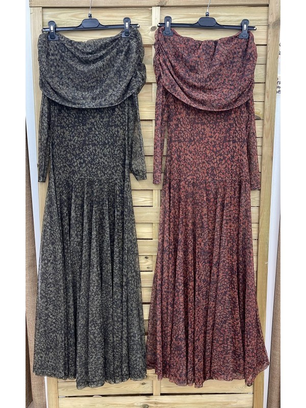 Vestido de tul pintas de manga larga con Maxi hombros