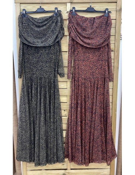 Vestido de tul pintas de manga larga con Maxi hombros