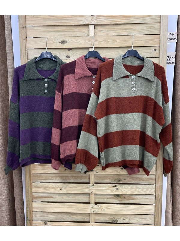 Jersey polero bicolor de raya ancha horizontal