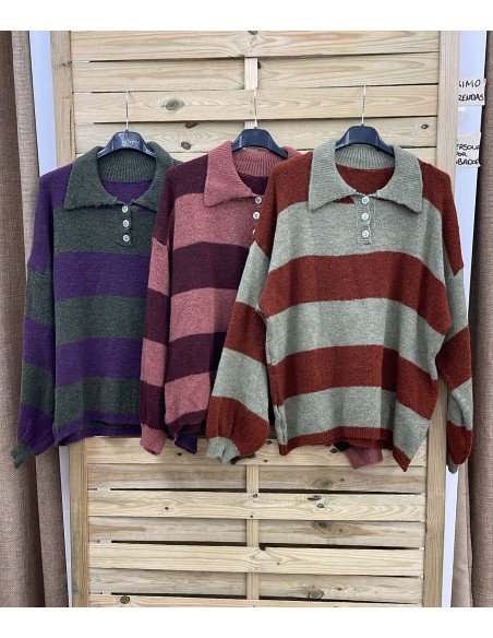 Jersey polero bicolor de raya ancha horizontal