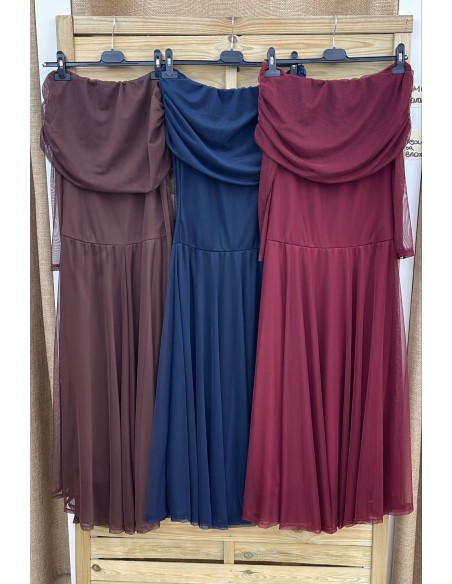 Vestido de tul liso manga larga