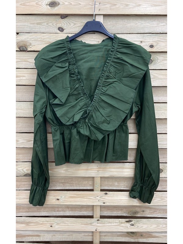 Camisa de manga larga con volante delantero en pico 2